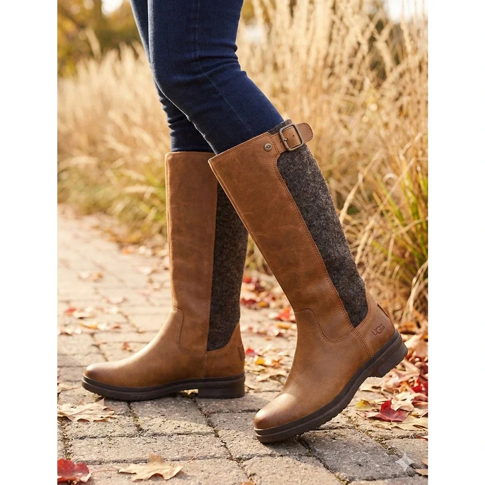 UGG Janina Chestnut Leather Waterproof Riding Boots - Size 6.5 - New #1018472 - Picture 1 of 13